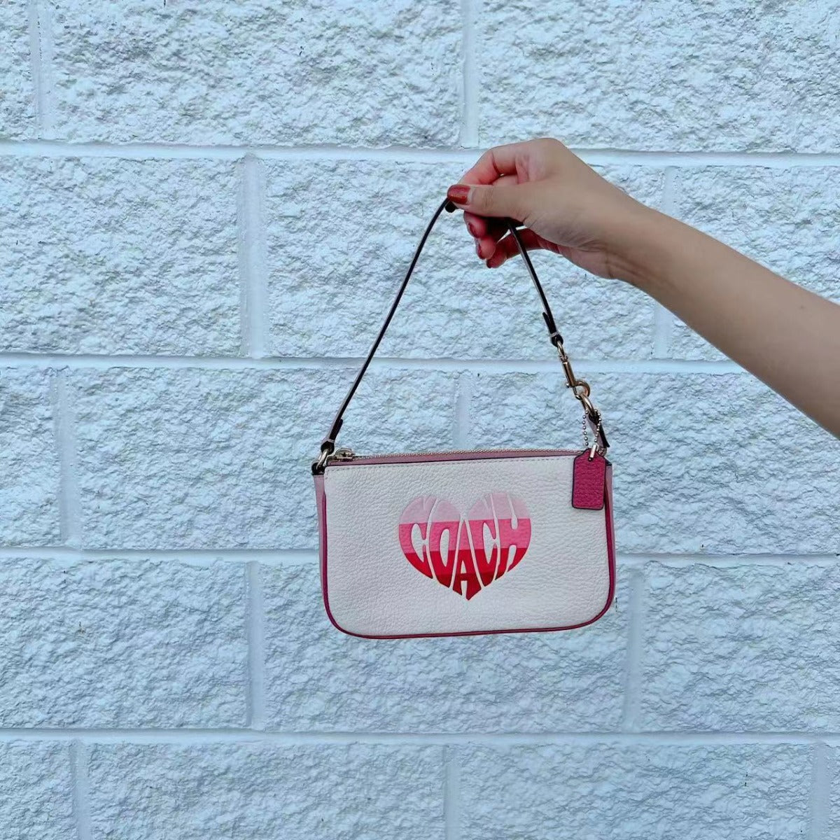 COACH CA797 Nolita 19 With Stripe Heart Motif In Chalk Multi COACH CA797 Nolita 19 With Stripe Heart Motif In Chalk Multi